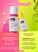 K18 HeatBounce heat protectant and oil on a colorful background with text highlighting features.